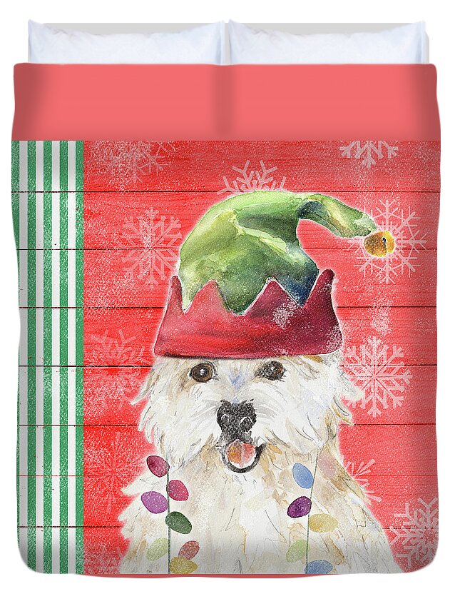 Holiday Duvet Cover featuring the painting Holiday Puppy by Lanie Loreth