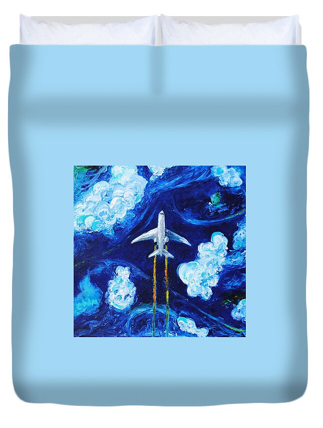 Flying Duvet Cover featuring the painting Holidays by Chiara Magni