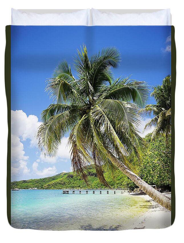 Tropical Tree Duvet Cover featuring the photograph Holidays Under Tropical Coconut Palm by Mlenny