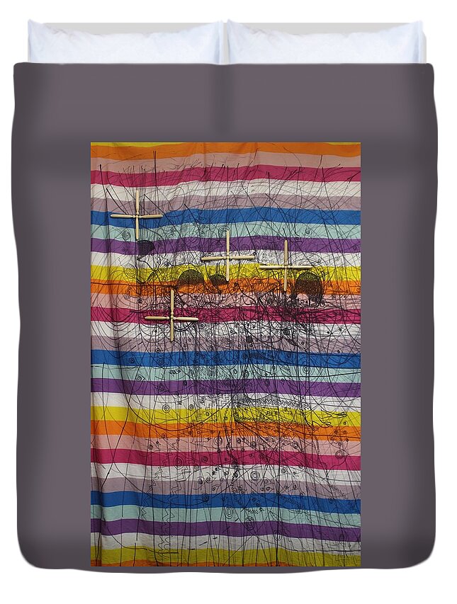 Jesus Duvet Cover featuring the painting Holy Trinity and Our Lady by Gloria Ssali