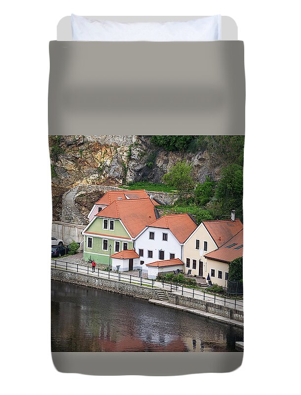 Houses Duvet Cover featuring the photograph Homes On Vltava River by Les Palenik