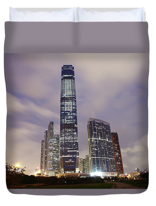 Chinese Culture Duvet Cover featuring the photograph Hong Kong Skyscraper by Winhorse