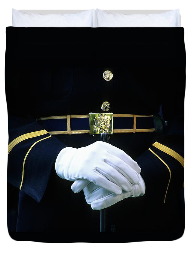 Rifle Duvet Cover featuring the photograph Honor Guard Holding Rifle, Arlington by Hisham Ibrahim