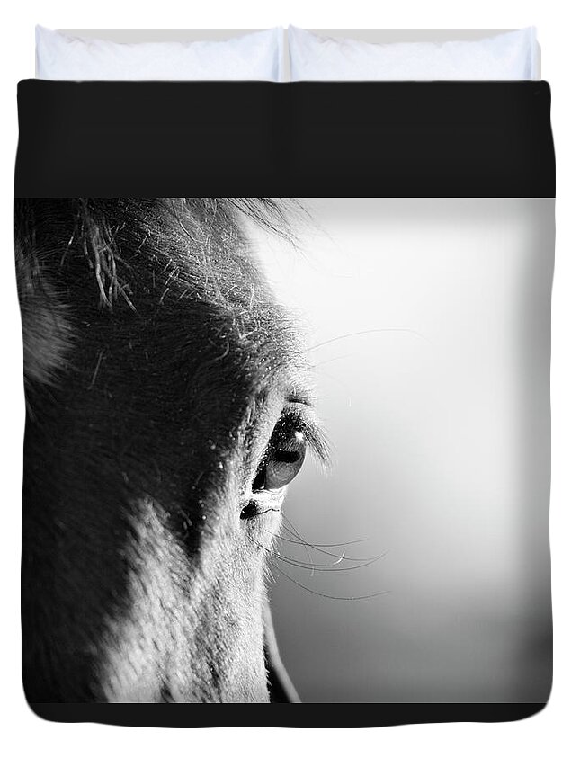 Horse Duvet Cover featuring the photograph Horse In Black And White by Malcolm Macgregor
