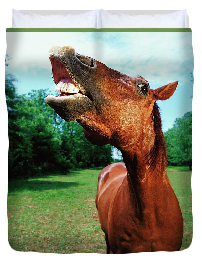 Horse Duvet Cover featuring the photograph Horse Neighing by Digital Vision.