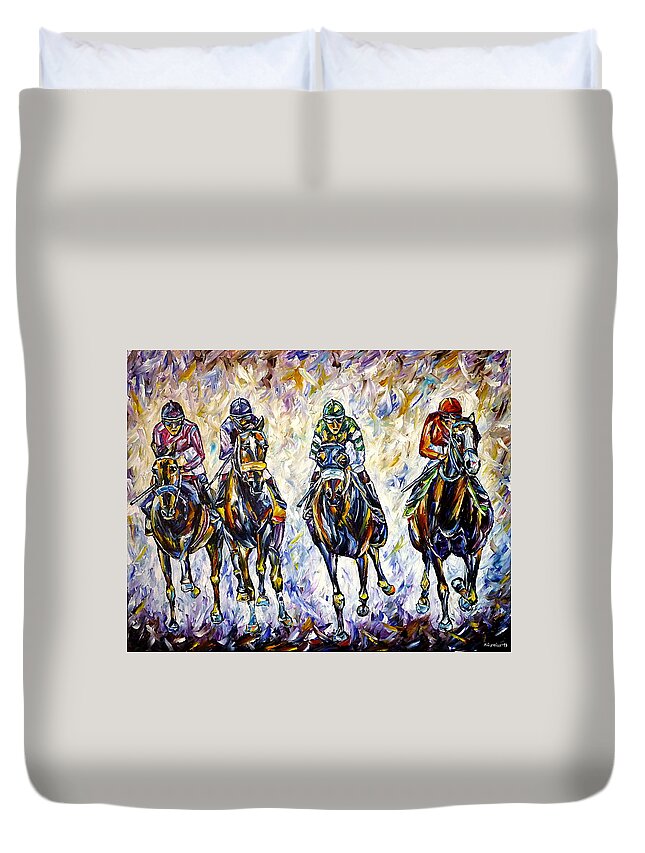 I Love Horses Duvet Cover featuring the painting Horse Race by Mirek Kuzniar