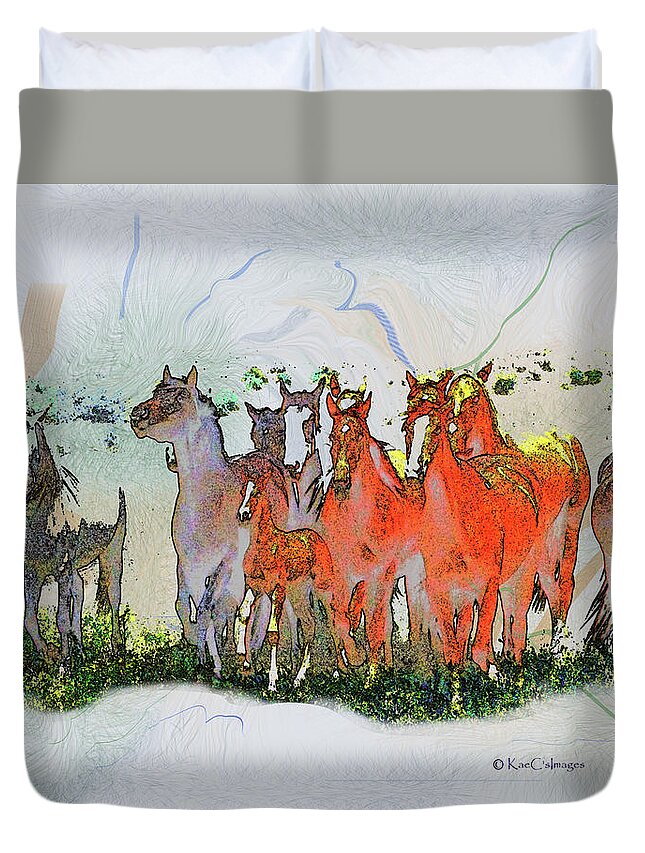 Horses Running Duvet Cover featuring the digital art Horsing Around #6 by Kae Cheatham
