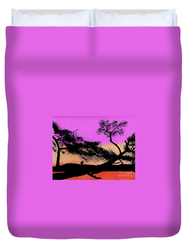 Sunset Duvet Cover featuring the drawing Hot Pink Sunset by D Hackett