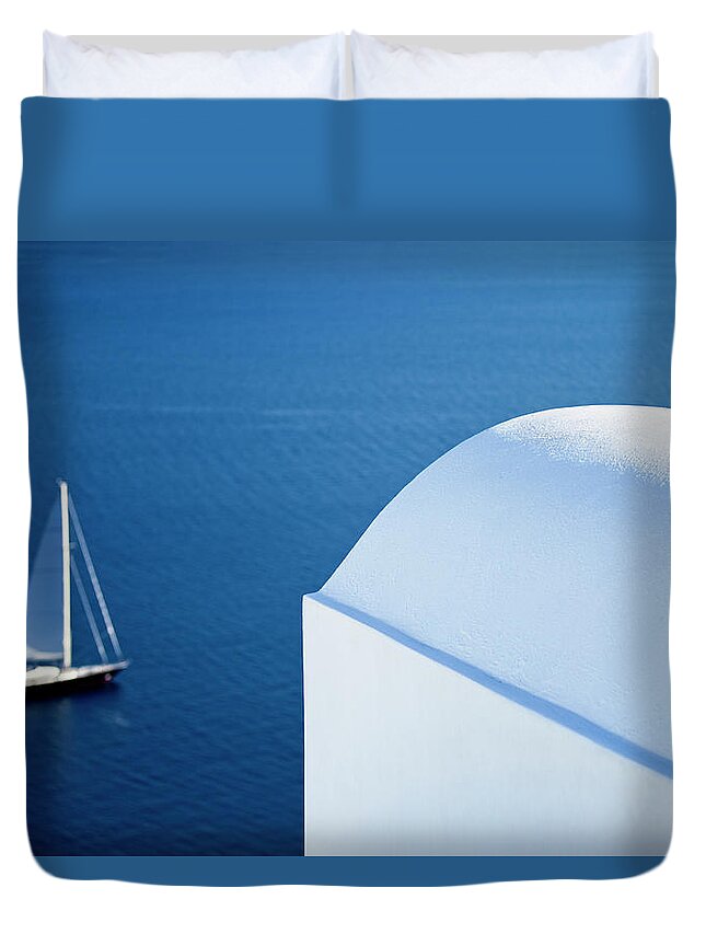 Greek Culture Duvet Cover featuring the photograph Hotel Suite Above Santorini Caldera by Mbbirdy