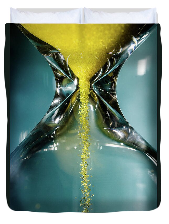 Motion Duvet Cover featuring the photograph Hourglass Sand Timer by Michael Phillips