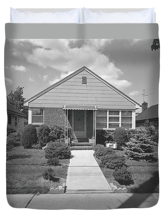 Suburb Duvet Cover featuring the photograph House In Suburban Area, B&w by George Marks