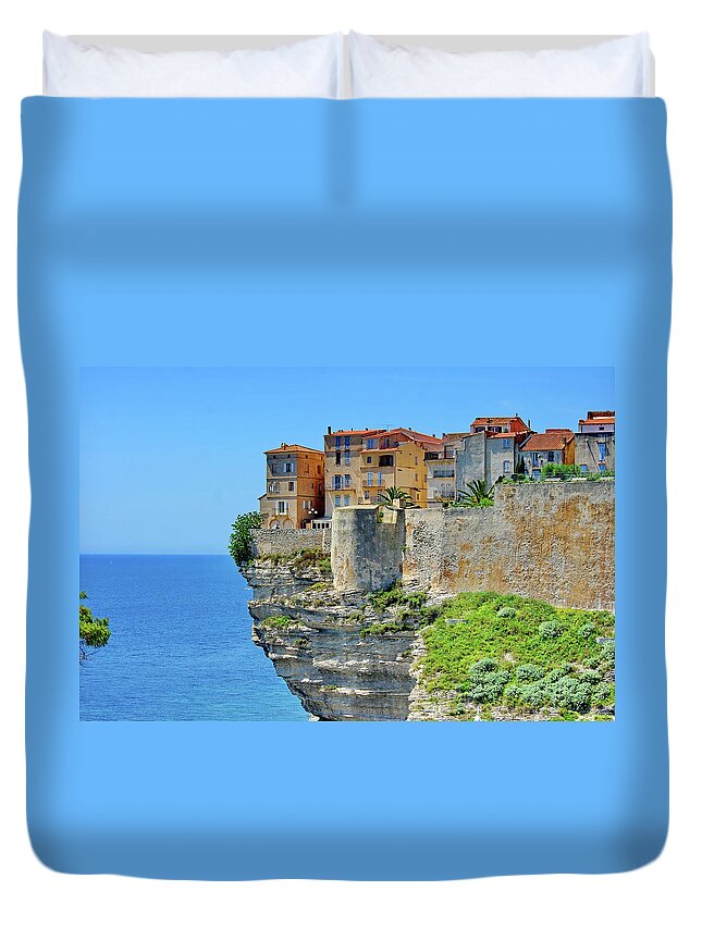 Architecture Duvet Cover featuring the photograph Houses On Top Of Cliff by Pascal Poggi