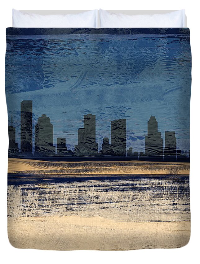 Houston Duvet Cover featuring the mixed media Houston Abstract Skyline I by Naxart Studio