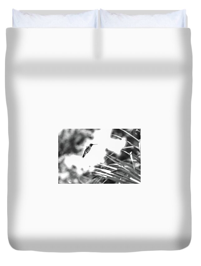 Photograph Duvet Cover featuring the photograph Humminbird in Black and White by Kelly Thackeray