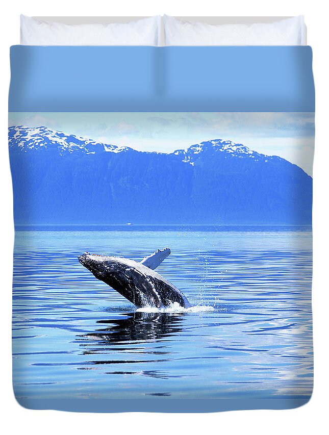 Animal Themes Duvet Cover featuring the photograph Humpback Whale Breaching, Alaska by Art Wolfe