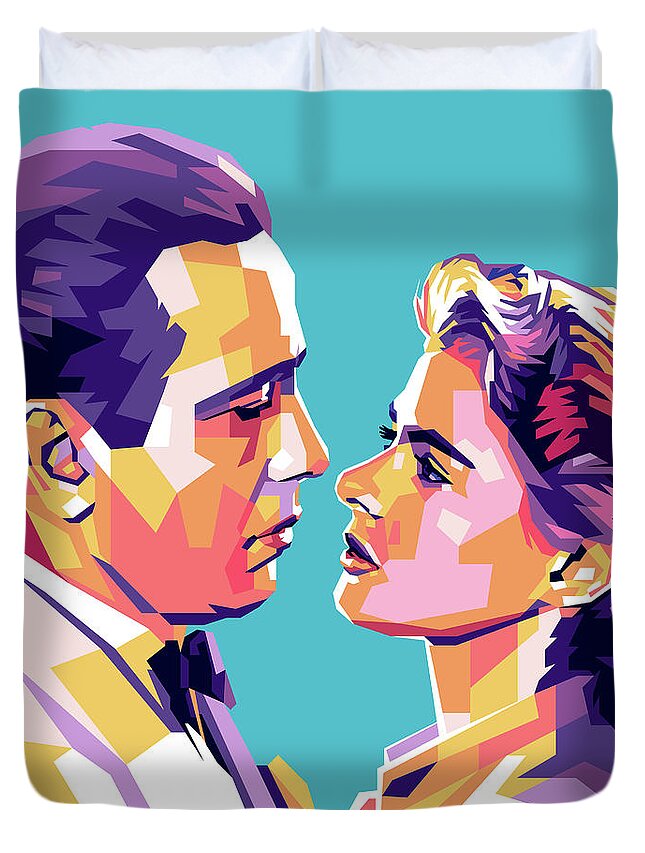  Humphrey Duvet Cover featuring the digital art Humphrey Bogart and Ingrid Bergman by Stars on Art