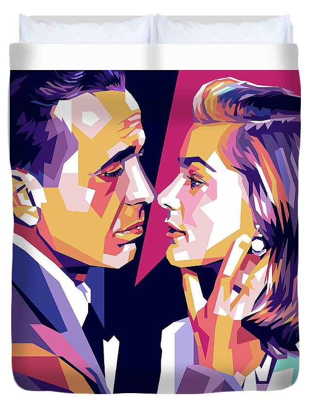 Humphrey Bogart Duvet Cover featuring the digital art Humphrey Bogart and Lauren Bacall by Stars on Art