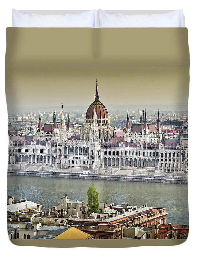 Hungarian Parliament Building Duvet Cover featuring the photograph Hungarian Parliament Building by (c) Thanachai Wachiraworakam