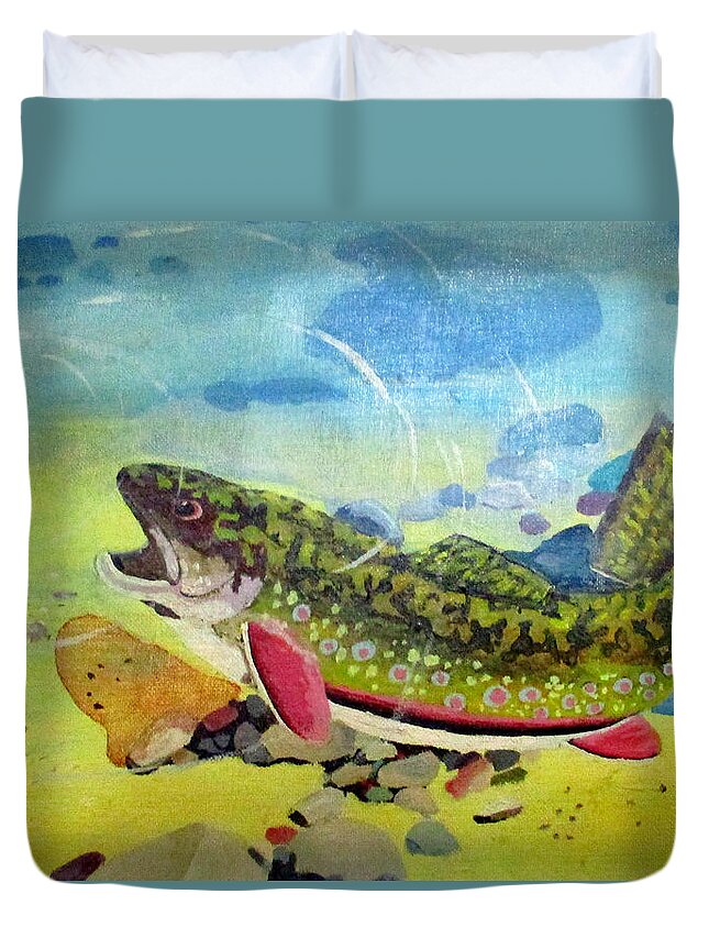 Fish Duvet Cover featuring the painting Hungry Trout by Clyde J Kell