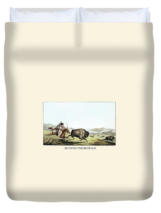 Buffalo Duvet Cover featuring the painting Hunting the Buffalo by J. T. Bowen