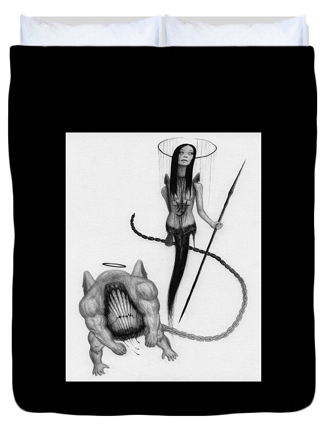 Horror Duvet Cover featuring the drawing Huntress - Artwork by Ryan Nieves