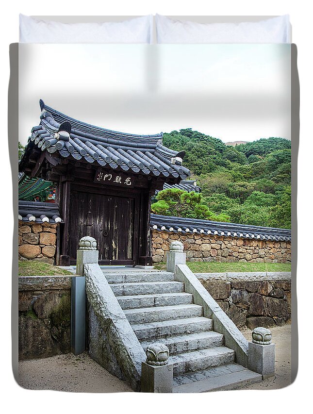 Tranquility Duvet Cover featuring the photograph Hwaeomsa Of Jiri-san In South Korea by By Bell Chan