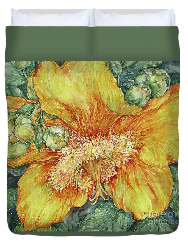 Yellow Flowers Duvet Cover featuring the painting Hypericum Plant by Kim Tran