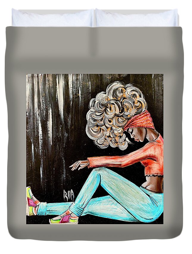 Black Art Duvet Cover featuring the painting I Just need to clear my head by Artist RiA