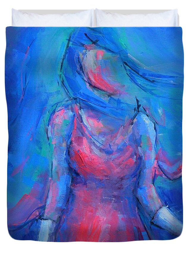 Woman Duvet Cover featuring the painting I Saw Her Standing There by Dan Campbell