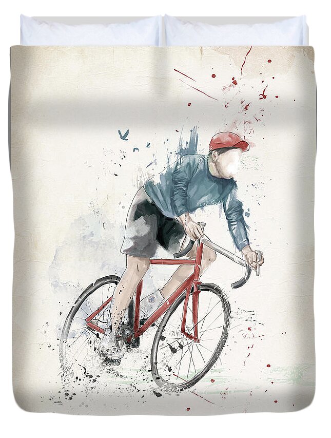 Bike Duvet Cover featuring the mixed media I want to ride my bicycle by Balazs Solti