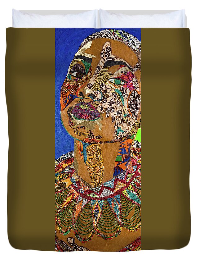  Blessed Mark Duvet Cover featuring the mixed media Ibukun Ami Blessed Mark by Apanaki Temitayo M