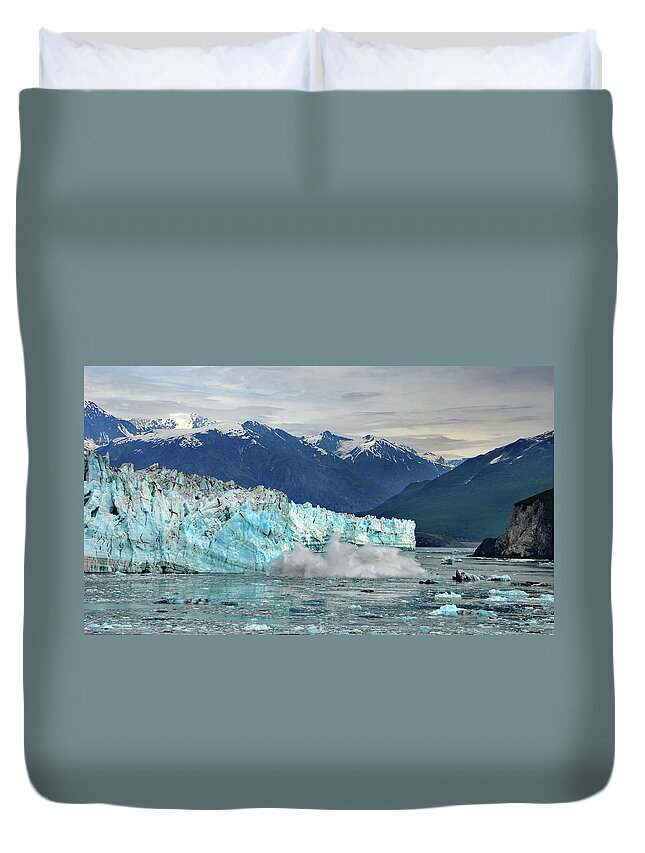 Glacier Duvet Cover featuring the photograph Iceberg Splash Hubbard Glacier by Marilyn MacCrakin