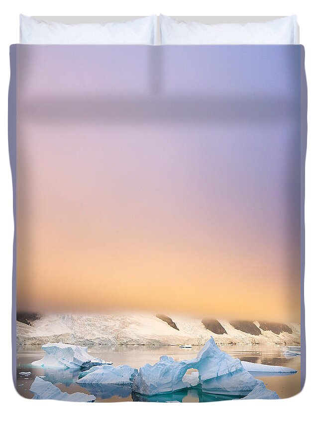 Scenics Duvet Cover featuring the photograph Icebergs, Sunset, Antarctic Peninsula by Eastcott Momatiuk