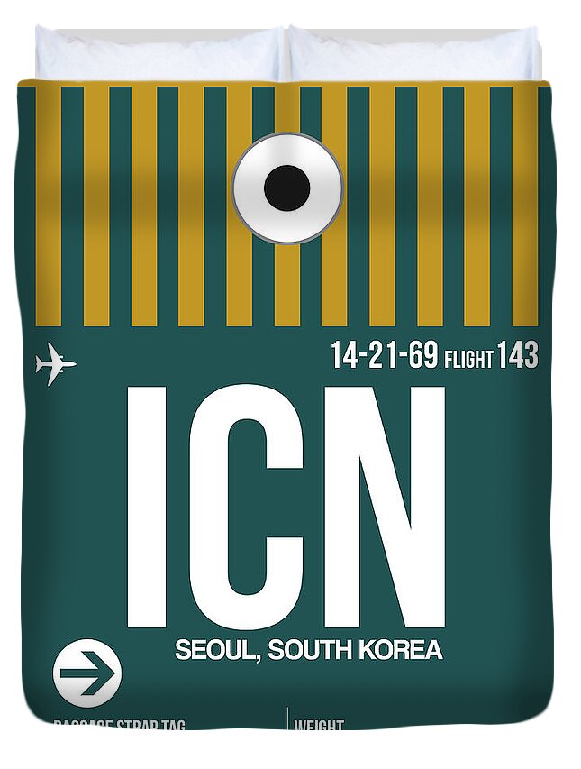Vacation Duvet Cover featuring the digital art ICN Seoul Luggage Tag II by Naxart Studio