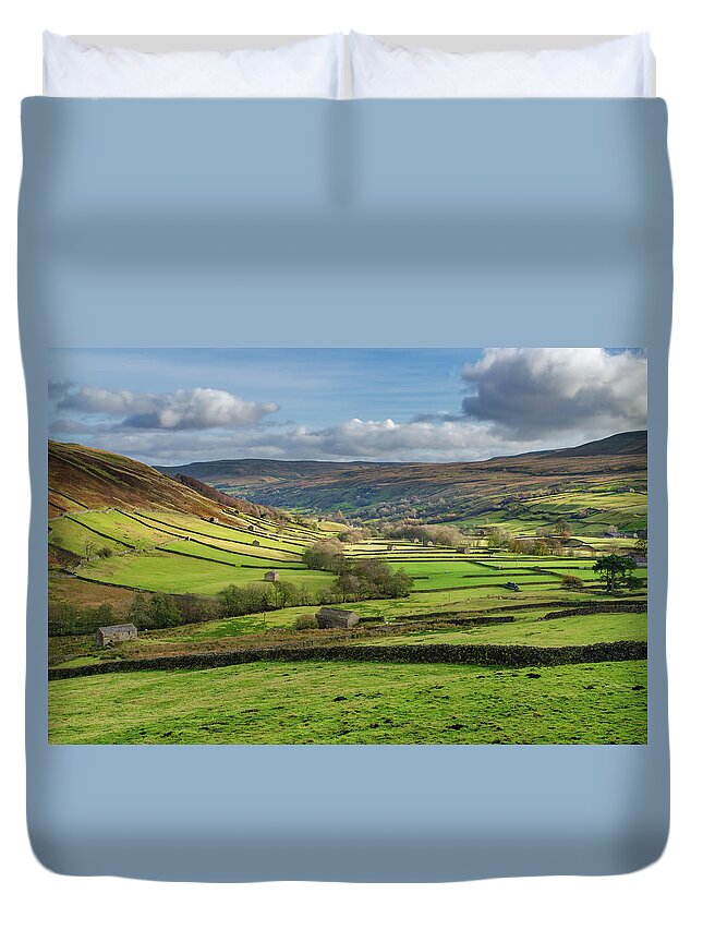 Muker Duvet Cover featuring the mixed media Iconic Swaledale by Smart Aviation