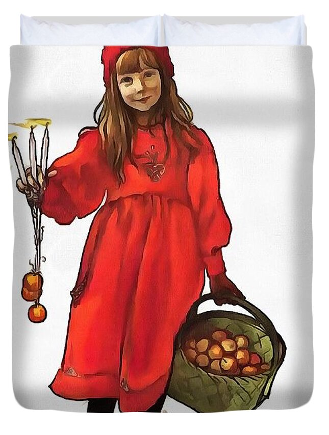 Apples Duvet Cover featuring the painting Iduna and Her Magic Apples by Taiche Acrylic Art