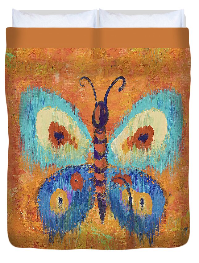 Ikat Duvet Cover featuring the painting Ikat Flutter Square I by Patricia Pinto