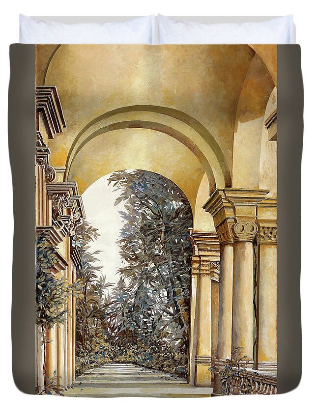 Arcade Duvet Cover featuring the painting Il Bosco Dopo Le Arcate by Guido Borelli