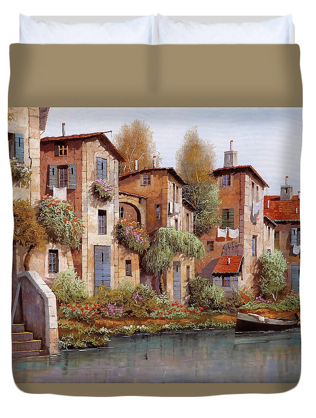 Stairs Duvet Cover featuring the painting Il Salice Nel Borgo by Guido Borelli