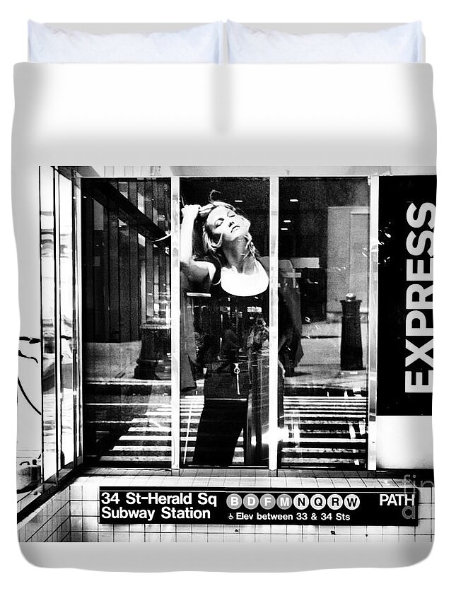 Black And White Duvet Cover featuring the photograph I'll Take the Uptown Express... by Steve Ember