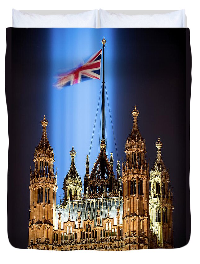England Duvet Cover featuring the photograph Illuminated Tower At Night, Victoria by Andrew Steele