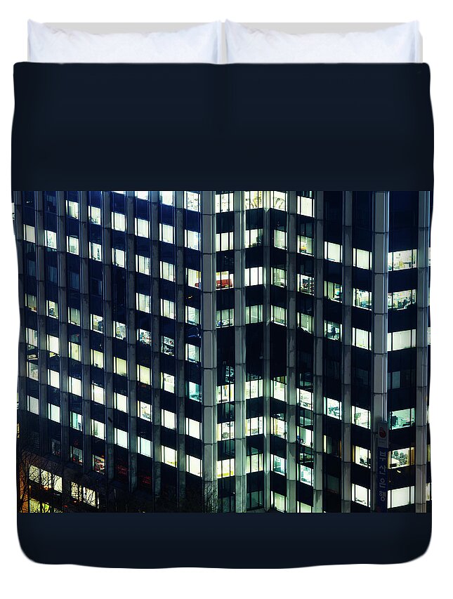 Seoul Duvet Cover featuring the photograph Illuminated Windows Of High Rise by Henrik Sorensen