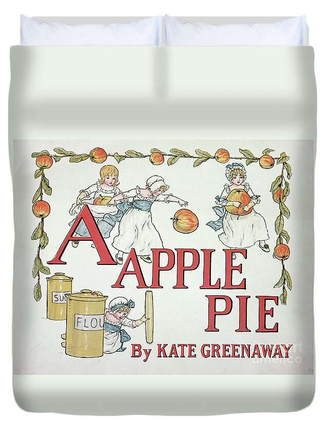 A Duvet Cover featuring the painting Illustration For The Letter A From Apple Pie Alphabet, Published 1885 by Kate Greenaway