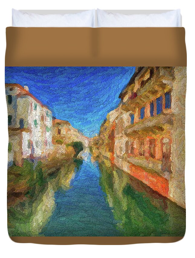 Italy Duvet Cover featuring the photograph Illustration of water channel by Vivida Photo PC