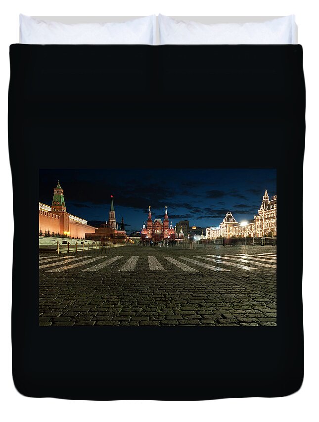 People Duvet Cover featuring the photograph Iluminated Red Square At Night Moscow by Pavliha
