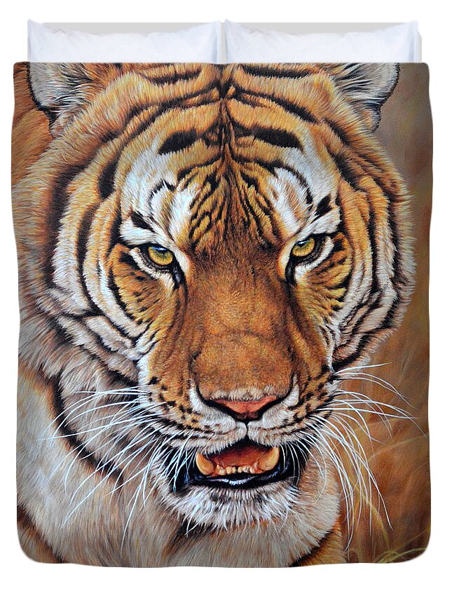 Tiger Duvet Cover featuring the painting I'm No Kitten - Tiger by Alan M Hunt