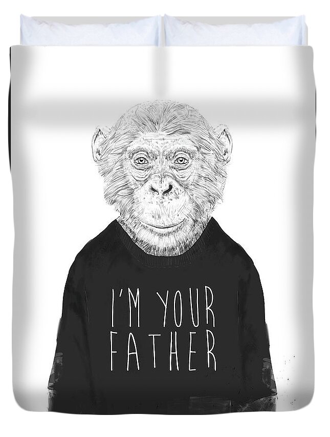 Monkey Duvet Cover featuring the mixed media I'm your father by Balazs Solti