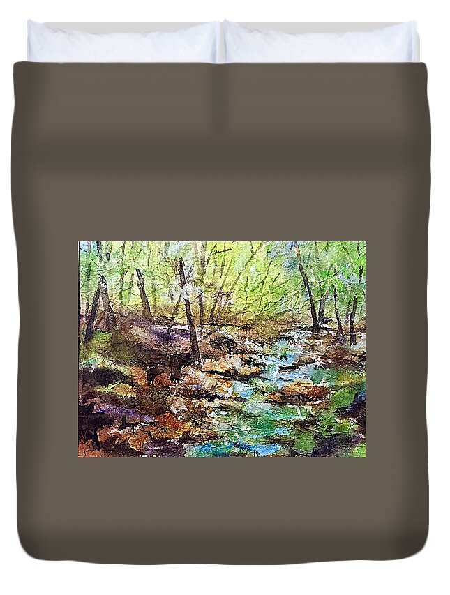 Stream Duvet Cover featuring the painting Impression of a Mountain Stream Roundtop,NY by Ellen Levinson