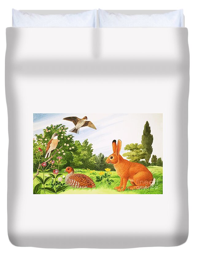 Wildlife Duvet Cover featuring the painting In The Corner Of A Field by John Rignall