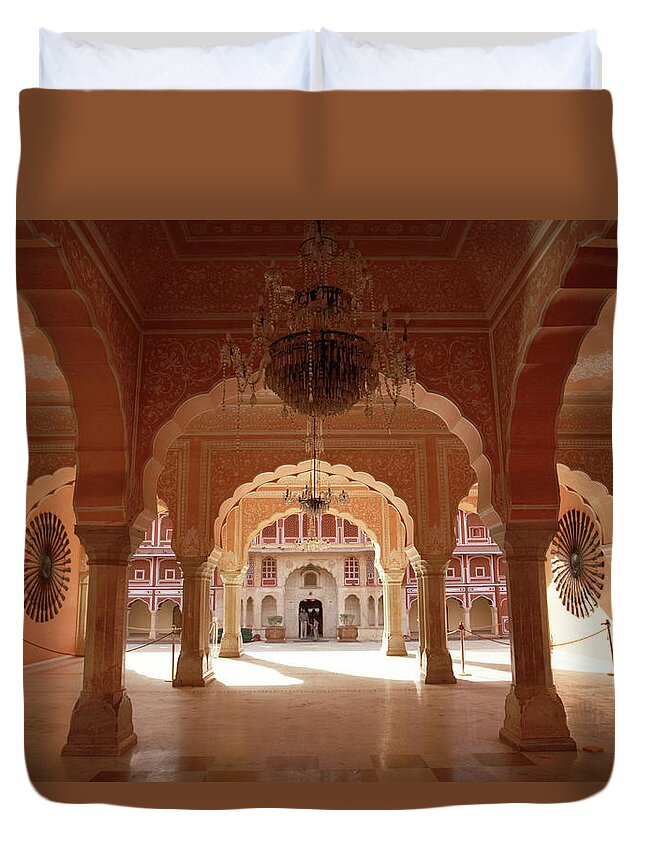 Arch Duvet Cover featuring the photograph India, Jaipur, City Palace, Arched by Thomas Brown